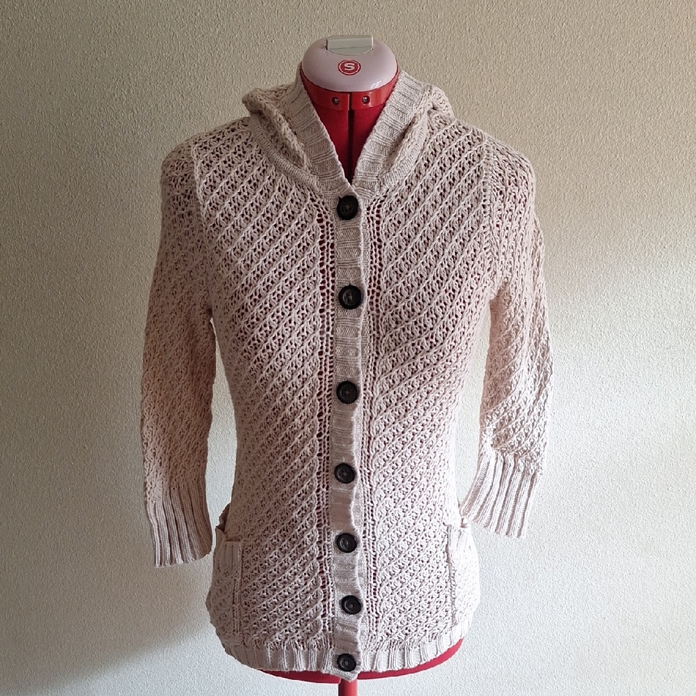 Rubbish Cream Button-Up Knit Cardigan Size M